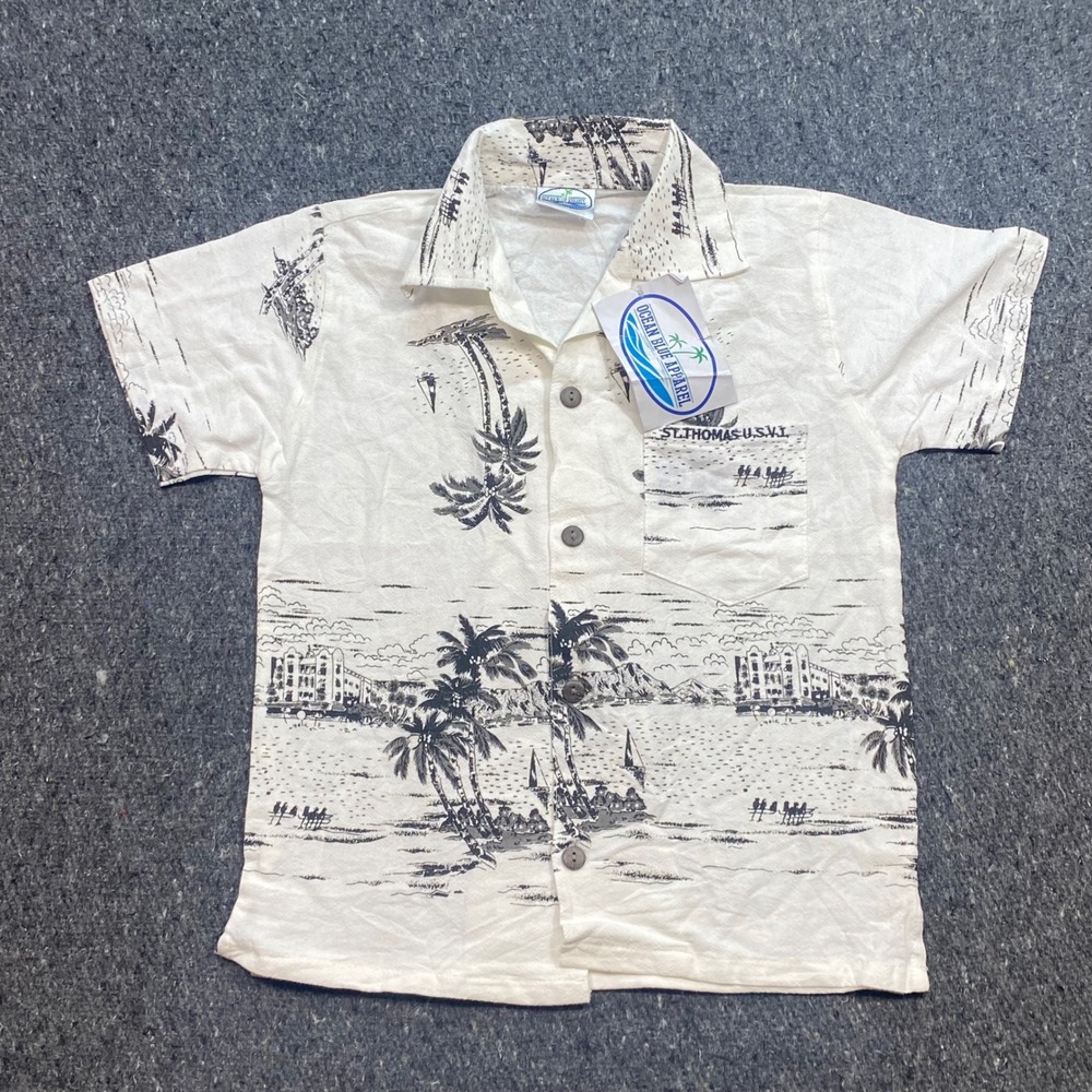 Ocean Blue Apparel St Thomas USVI Sz S Mens White Tropical Beach Camp Shirt New